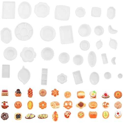 30 Pièces Nourriture Miniature et 30 Pièces Assiettes, Mini Boisson Alimentaire, Résine Mini Nourriture, Cuisine Miniatures pour Maison de Poupée, Styles...