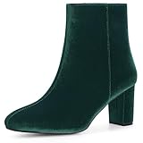 Perphy Faux Velvet Round Toe Chunky Heels Green Ankle Boots for Women 8 M US