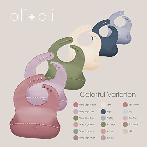 Ali+Oli Silicone Bib Waterproof Silicone Bibs for Babies & Toddlers Adjustable Feeding Bibs with Food Catcher Feeding Bucket2