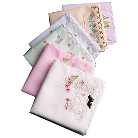 Assorted Ladies Novetly Embroidered Cotton Soft Handkerchiefs Scalloped Hankies 6PCS Cover