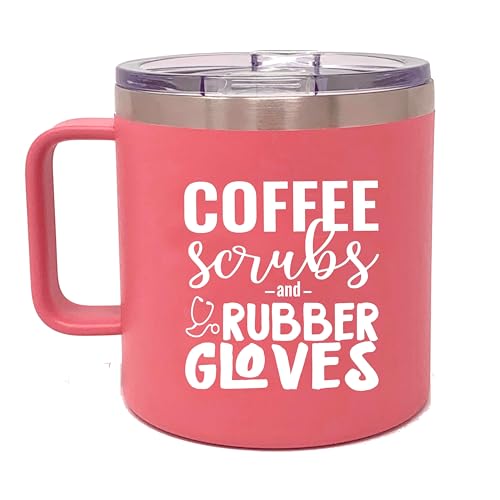 Brooke & Jess Designs Coffee Scrubs 14 oz Coffee Cup Tumbler Mug with Lid - Gift for Nurse, RN, CNA, LPN, Nursing Student, Doctor, Nurses Week
