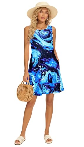 Image of Summer Dresses for Women 2026 Casual Sundresses Beach Cover Ups Sleeveless Tshirt Swing Dress with Pockets