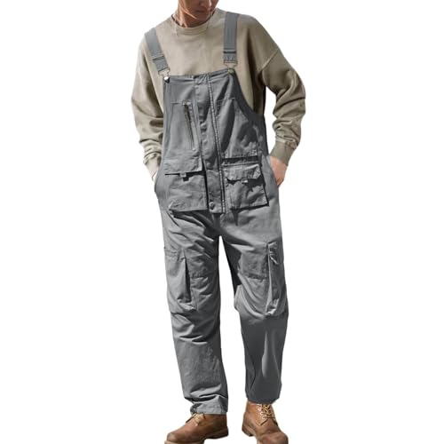 Generisch Arbeitsoverall Herren, Latzhose Arbeitshose Schutz-Alle Jahreszeiten Arbeits Herren Jeans Dunkelblau 90Er Jeans Latzhosen Männer Jeans Hosen Jeans Freizeit Jeans (L, Gray)