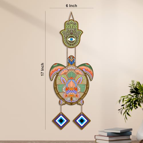 Image of Artvibes Artistic Turtle Wall Hanging for Home Entrance | Nazar Battu MDF Decorative Wall Decor | Vastu Inspired Art for Living Room | Balcony | Office & Hallway | Lucky Charm Gift Item (WH 8543N)