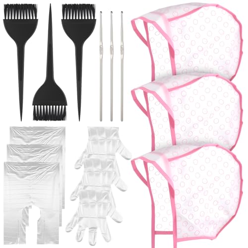 LXUEJIE Juego de 15 gorras para mechas ajustables, accesorios de peluquería, gorro para mechones con agujeros para uso doméstico en salón (rosa)