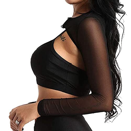 Rave Tops for Women Sheer Mesh Long Sleeve Crop Top See Through Cover Ups with Buckle4