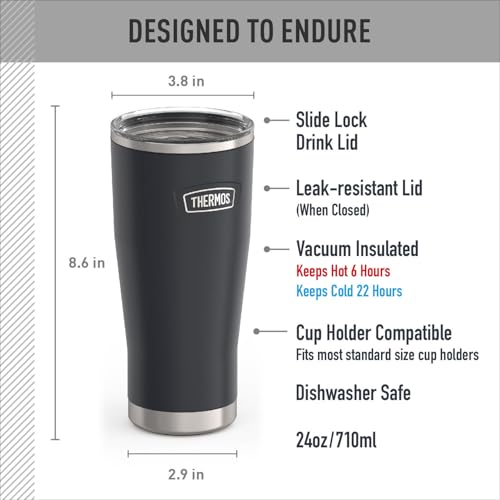 Image of THERMOS ICON SERIES Stainless Steel Cold Tumbler with Slide Lock, 24 Ounce, Granite