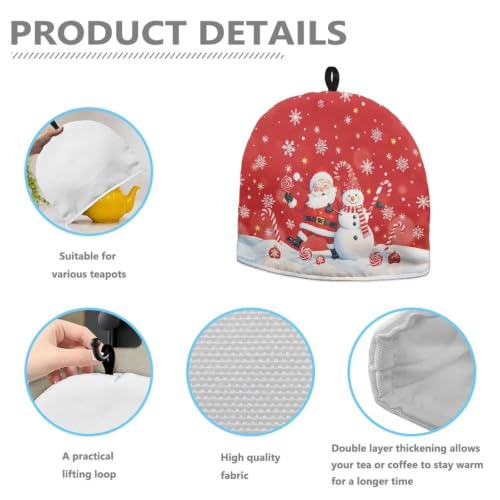 Image of Santa Claus & Snowman Tea Pots Cosy Cotton Breakfast Tea Pot Cover Kitchen Tea Pot Dust Cover Christmasa Kettle Covers Home Family Decorative Accessories