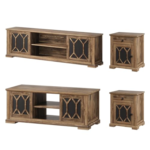 Living Room Table Sets 4 Piece with TV Stand, Mid Century Modern TV Stand for 65Inch TV, Coffee...