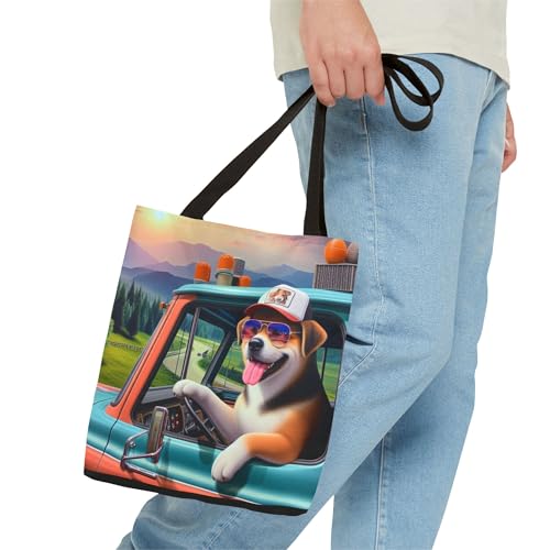 Premium Tote Bag with Reinforced Stitching - Realistic Truck Driver Dog Design3
