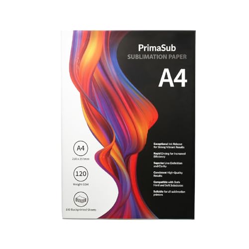 PrimaSub Vibrant A4 Sublimation Paper 210x297mm 100 Sheets 120GSM Compatible with EPSON SAWGRASS RICOH and Brother Sublimation Printers - Rapid Drying with Superior Definition