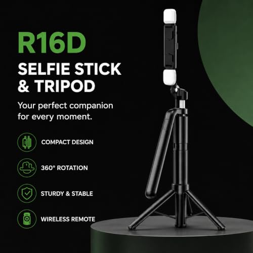 Image of Selfie Stick Tripod 67cm with Bluetooth Remote & Fill Light (6 feet with Light)