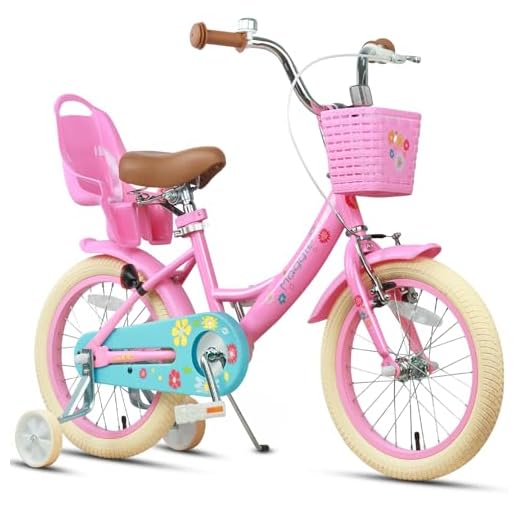 Glerc Maggie Girls Bike, 16 Inch Kids Bike for 4-7 Years Old Children, Princess Style Kids Bicycle with Doll-Seat & Basket & Training Wheels, Pink
