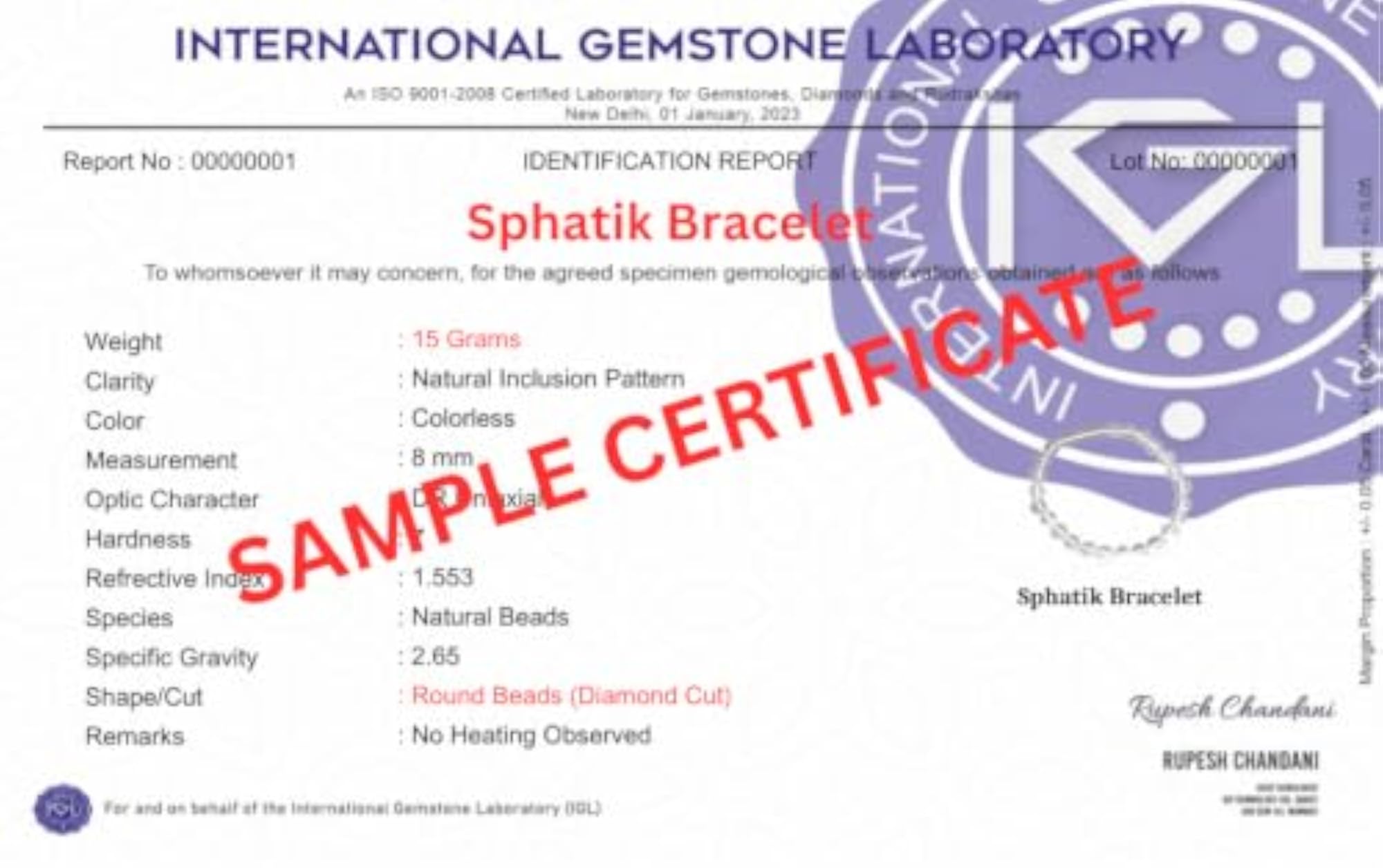 Premium Diamond Cut Sphatik Bracelet, Original Certified