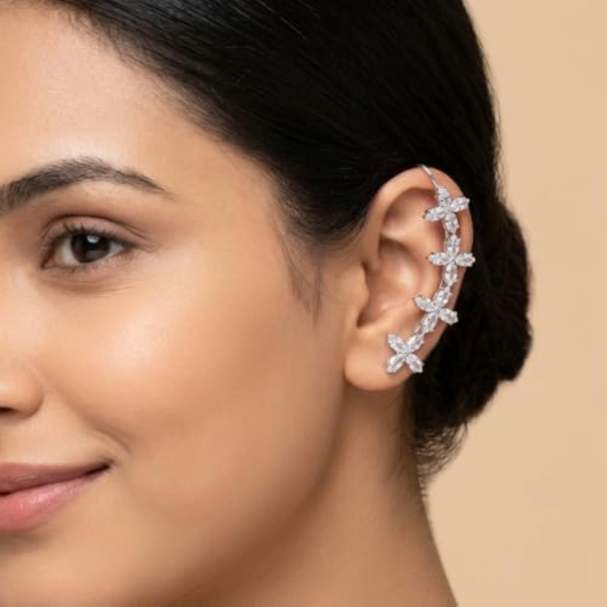 Floral Ear Cuffs & Silver-Plated CZ Diamond Ear Climbers