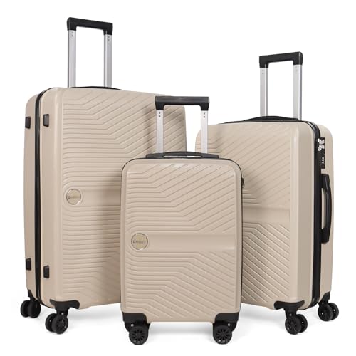 Luggage Set 3 Pieces - Suitcase Set - Carry on Luggage with Wheels - Check-in Luggage - PC + ABS Durable Suitcase Rotating Silent Wheels - 20/24/28 - Beige image 5