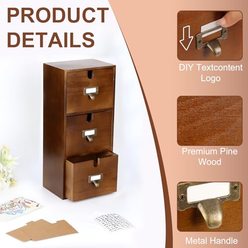 DLUGOPIS 3 Tier Index Card Holder 3x5 Wooden Card Catalog Box with 3 Drawers Brown Index Card Storage Box Flash Card Holder 25 Index Card Dividers 2 Letter Smile Stickers for Office by DLUGOPIS - Image 3