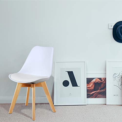 Gotminsi Set Of 2 Modern Style Chair Dining Chairs, Shell Lounge Plastic Chair With Natural Wood Legs (White) #TOP3