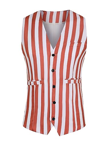 Lars Amadeus Business Vest for Men's Slim Fit V Neck Sleeveless Striped Prints Waistcoat