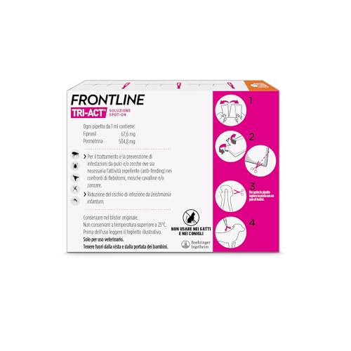 Frontline Triact, 3 Pipette, Cane S (5-10Kg), Antiparassitario Per Cani E Cuccioli Di Lunga Durata, Protegge Il Cane Da Pulci, Zecche, Zanzare, Pappataci E Leishmaniosi, Antipulci 3 Pipette - 2