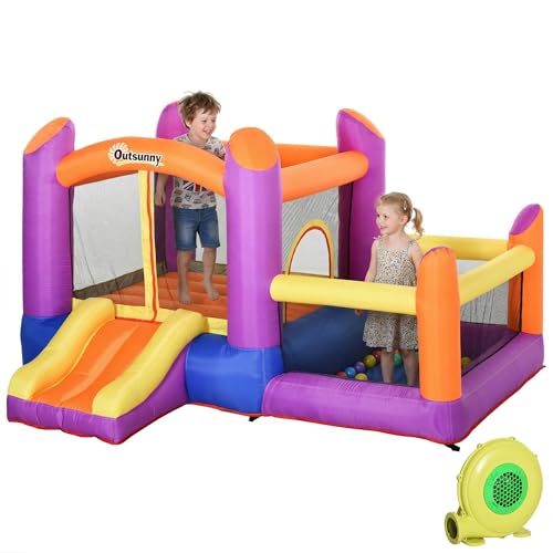 Outsunny Kids Bouncy Castle House Inflatable Trampoline Slide Water Pool 3 in 1 with Blower Indoor Outdoor for Kids Age 3-8 Multi-Colour 2.8 x 2.5 x 1.7m
