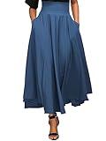 Rooscier Women's Elastic High Waist Tie Knot Back A-Line Flared with Pockets Long Skirt Dusty Blue X-Large