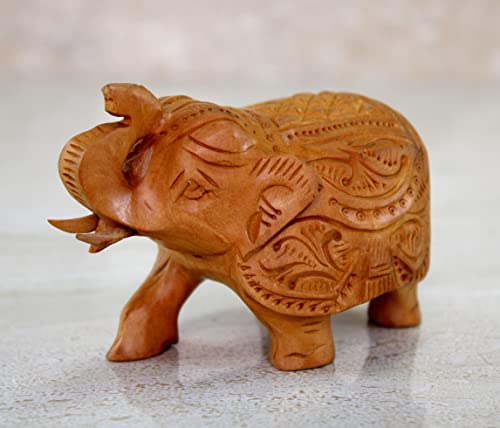 Image of eSplanade Wooden Elephant Sculpture or Showpiece Baby Inside Mother's Tummy Feng Shui Vastu Brings Goodluck Home Decor (Small)