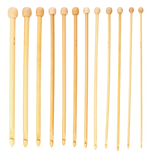 Framendino, 12 Pack 3-10mm Handle Bamboo Crochet Hooks Afghan Tunisian Wooden Crochet Needle Set Handcrafted Knitting Needles Knit Weaving