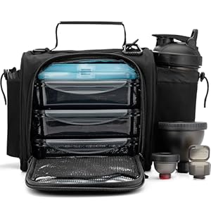 Hydra Cup Insulated Lunch Bag with Containers – Meal Prep Bag Included Ice Packs, Shaker Bottle, Protein Funnels & Luggage Strap, Travel Meal Bag, Meal Prep Lunch Box