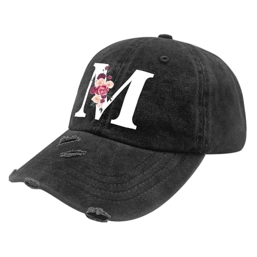 M Hat Classic Alphabetes A-Z Cute Letter Caps Cute Baseball Hat Hats for Girls Washed Distressed Funny Baseball Cap Gifts with Letter M