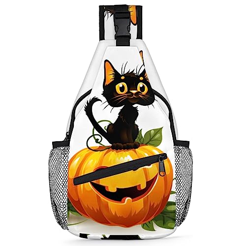 Bolso cruzado Halloween Pumpkin Black Cat para hombre y mujer