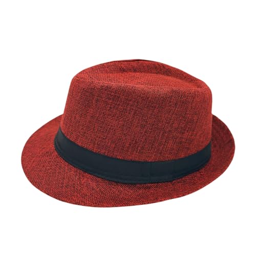 Unisex Classic 1920s Fedora Hat Short Brim Panama Trilby Hat Summer Beach Cap for Men Women (US Alpha Large X-Large Red)