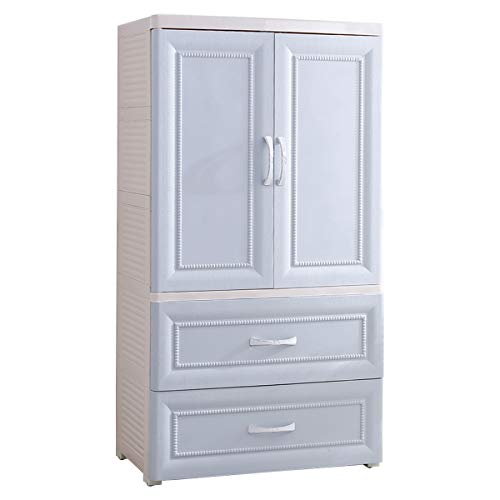 Nafenai Plastic Wardrobe Closet with Door and Drawers,Small Armoire for Kids Clothes/Toys with Hanging Rod,Baby Wardrobe Organizer for Bedroom,Play Room,Nursery Storage Dresser,Blue