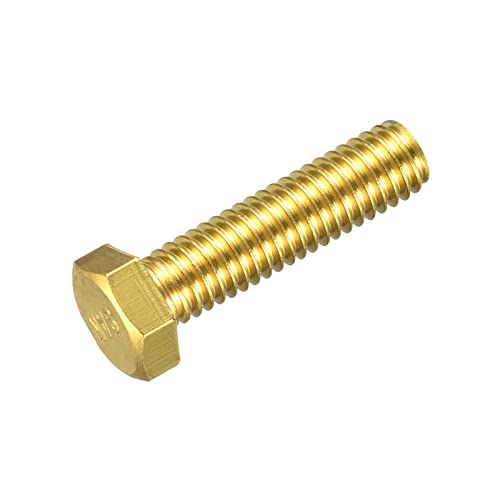 Image of uxcell Brass Hex Bolts, 3 /8-16x1-1 /2 1pcs Fully Thread Grade 4.8 Solid Brass Hexagon Head Bolt Machine Screws for Machinery
