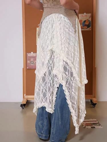 Floerns Women's Western Lace Long Skirt Asymmetrical Ruffle Trim Maxi Skirt Without Belt3