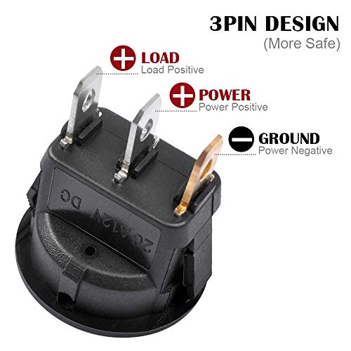 Autoec 3Pc 12V 20A Car Truck Round Rocker Toggle Led Switch Blue Light Spst On-Off Control #TOP2