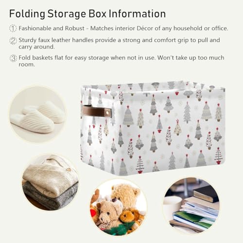 Image of Christmas Tree Gray Storage Basket Fabric Kitchen Baskets Winter Snowflake White Grey Open Home Storage Bins Boxes Foldable Organizer Bag for Book Shelf Closet Baskets 16x12x8 Inches 2 Pack