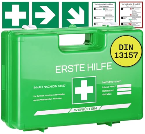 Verbandskasten Betrieb mit Inhalt nach DIN 13157 I Erste Hilfe Kasten inkl. praktischer Wandhalterung 5x Aufkleber & Plombe I Erste Hilfe Koffer für Betriebe Einrichtungen & Zuhause