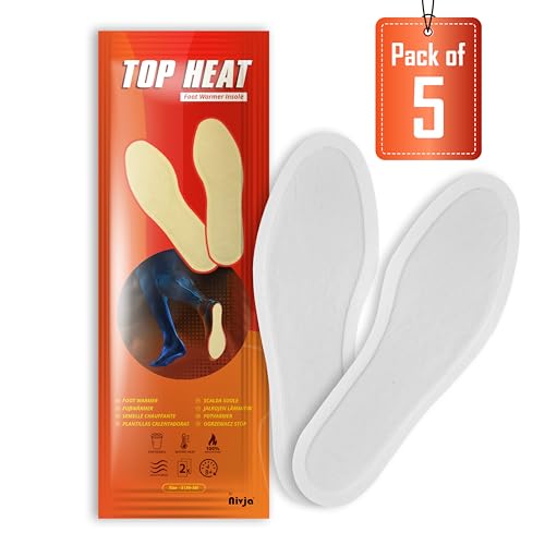 Top Heat Lot de 5 paires de chauffe-pieds 8 heures de chaleur activés par l'air instantané Chaleur 100 % naturelle Taille S 36-38