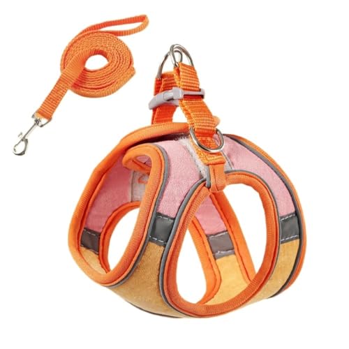 Adjustable Arnés para gatos con correa reflectante, antifuga y transpirable para gatitos (naranja y pink,S)