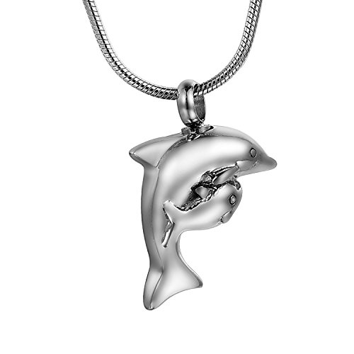 COCO Park Mom & Baby Dolphin Pet Cremation Necklace 316L Steel Memorial Keepsake Urn Pendant Jewelry for Ashes