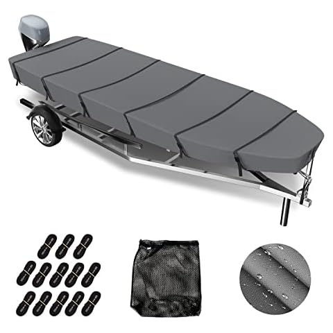 VINPATIO Jon Boat Cover 600D Solution-Dyed Polyester Heavy Duty Waterproof UV Resistant Marine Grade Jon Boat Cover, Grey Cover