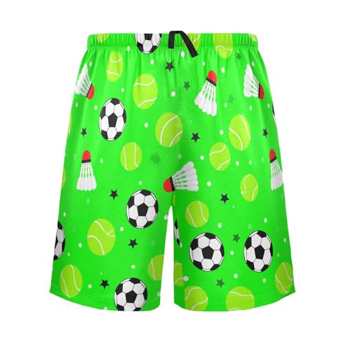 Soccer Tennis Star Green Pajama Shorts for Men Lounge Pants Sleepwear Shorts Pajama Mens Shorts with Pockets, S-XXL