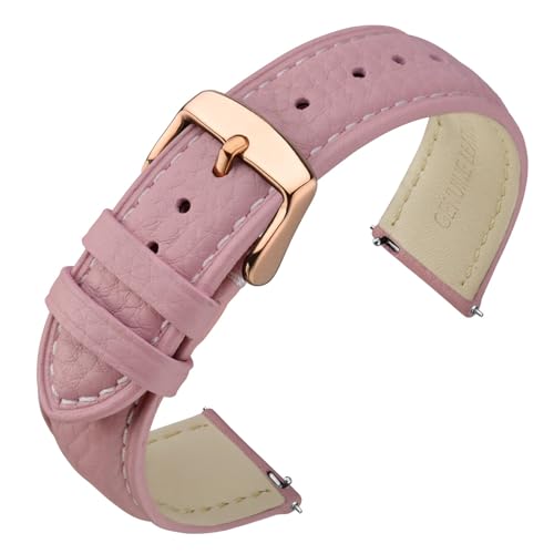 Image of ANNEFIT Watch Band 16mm, Quick Release Textured Padded Leather Straps with Rose Gold Buckle for Men and Women (Pink)