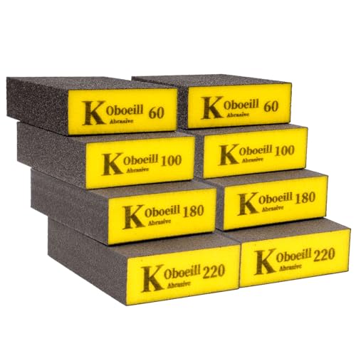 8 Pcs Esponjas de Lijado, Bloque de Lija de Grano 60/100/180/220, Almohadillas de Lija en Seco y Húmedo Flexibles Manual para Madera, Metal, Plástico, Muebles, Yeso, Paredes