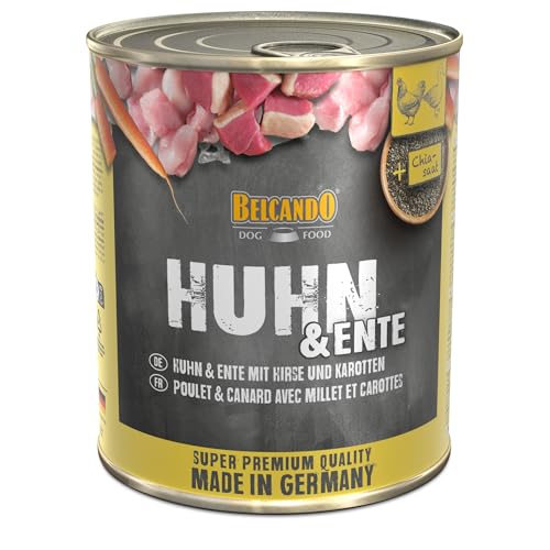BELCANDO Nassfutter für Hunde, Huhn und Ente mit Hirse und Karotten, 6X 800g Dose, Hundefutter nass, für alle Rassen, Made in Germany