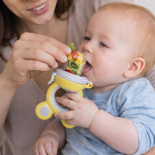 Image of Baby Skin Care Powder Talcum Puff Case Cum Container Box With Fruit Feeder Nibbler Teether For Babies /Kids /Toddler /New Born BPA Free (PATTERN 48)