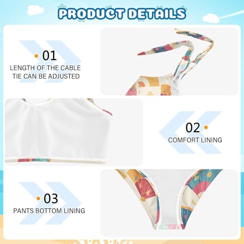 KLL Hand Drawn Cute Japanese Fans Girl Two Piece Bikini Set Scoop Neck Bathing Suit Swimwear Adjustable Strap4