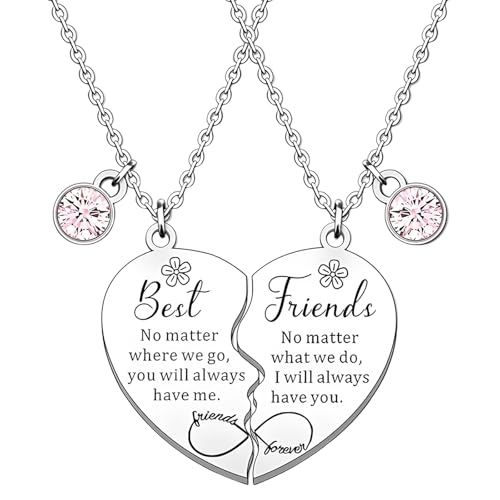 Lufdegim 1 Set of 2Pcs BFF Necklace for 2 Best Friend Matching Heart Necklaces Bestfriend Birthday Gift for Women Birthday Graduation Christmas Valentines Gifts (B)