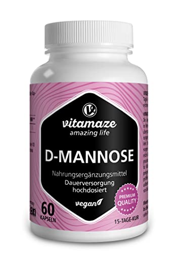 D-Mannose Gélules à Forte Dose & Vegan, 2000 mg par Dose Journalière, 60 Gélules avec 500 mg par Gélule, Qualité Allemande, Complement Alimentaire sans Additifs Inutiles Cover